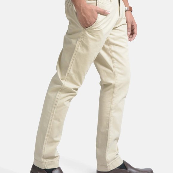 OLGYN Men’s Slim Fit Beige Flat Front Chino Pants - Picture 3 of 5